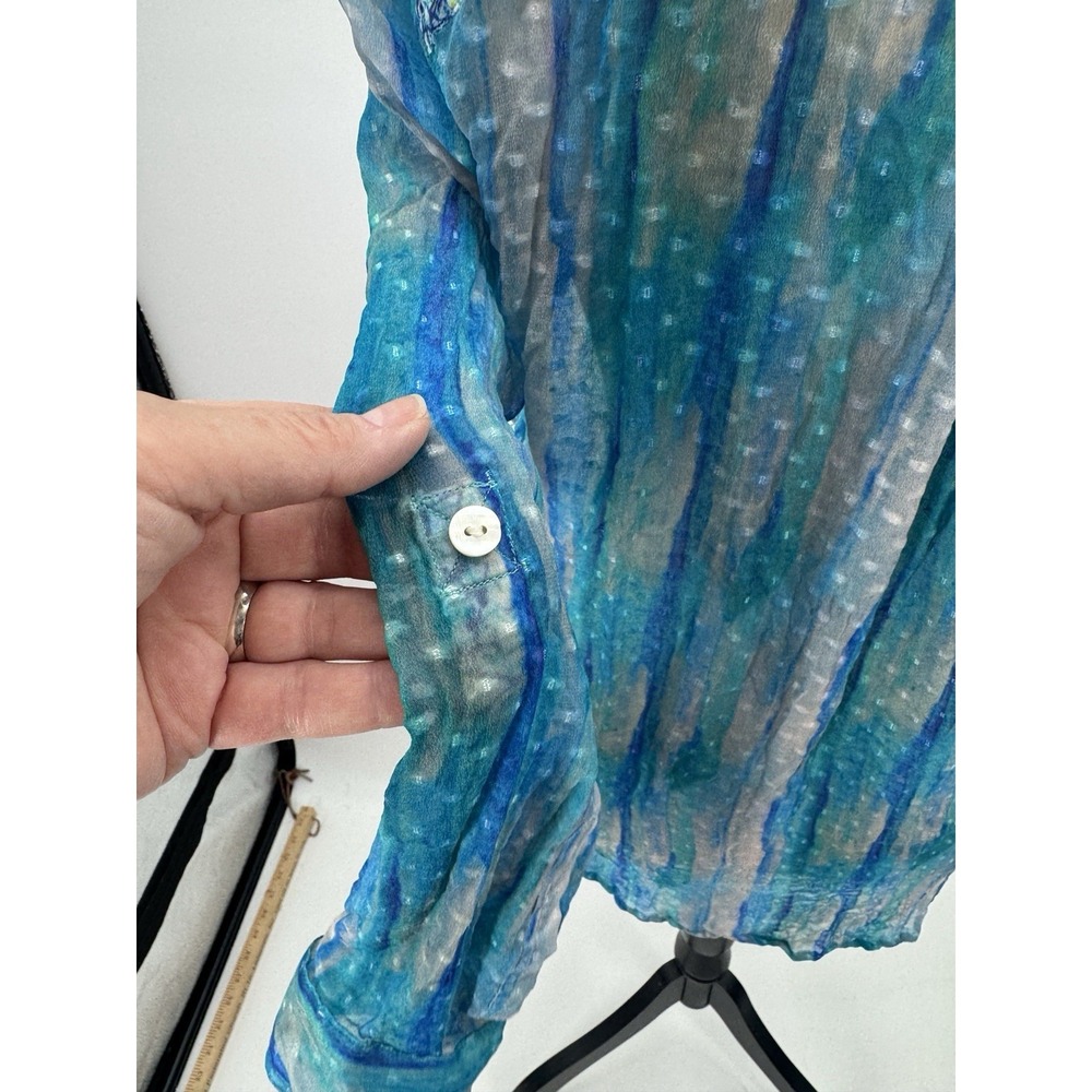 Nordstroms APNY Sheer Silk Top Medium Button Up Watercolor Wearable Art to Wear - Picture 10 of 16